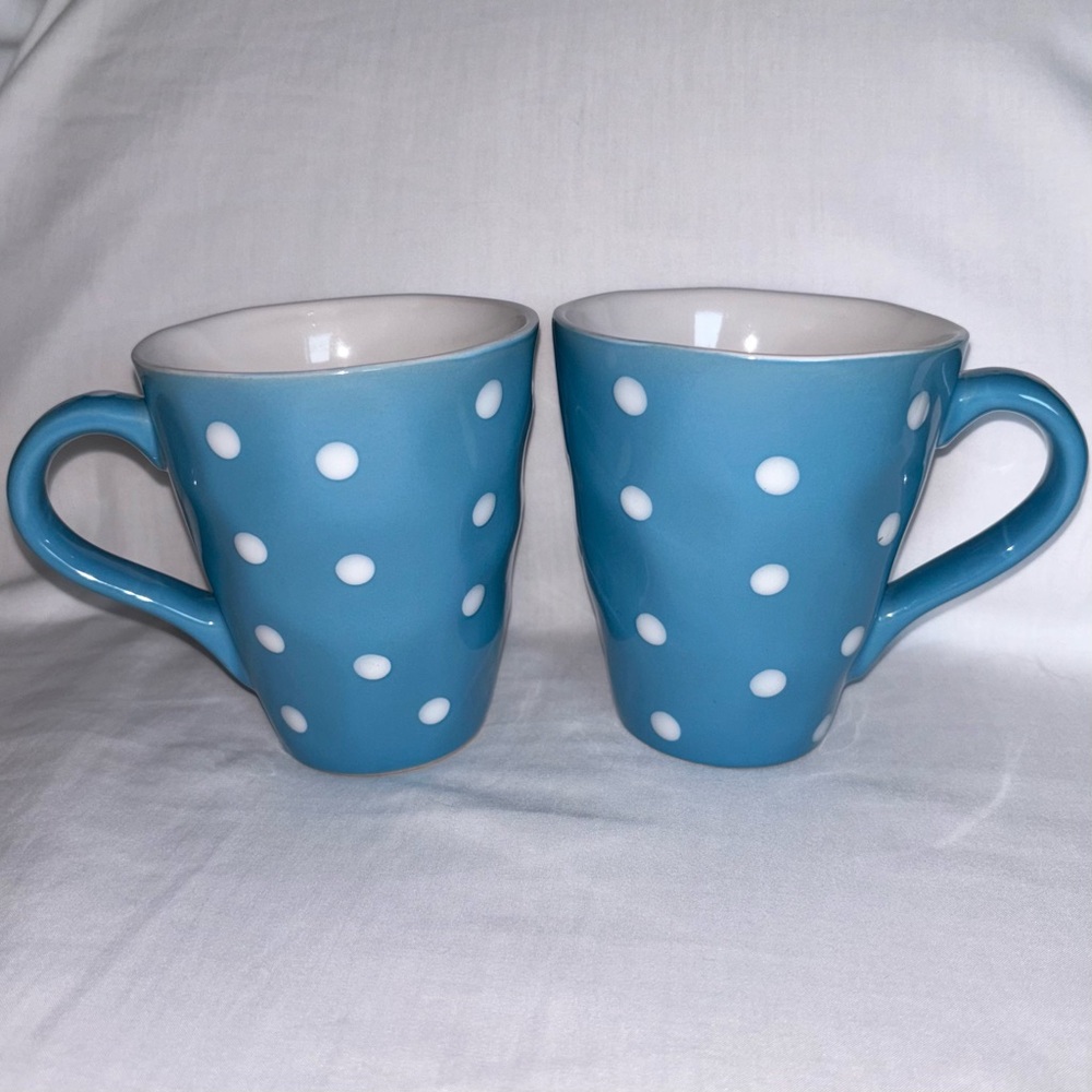 Maxwell Williams Sprinkle Mug Pair Turquoise Blue White Polka Dots Pair